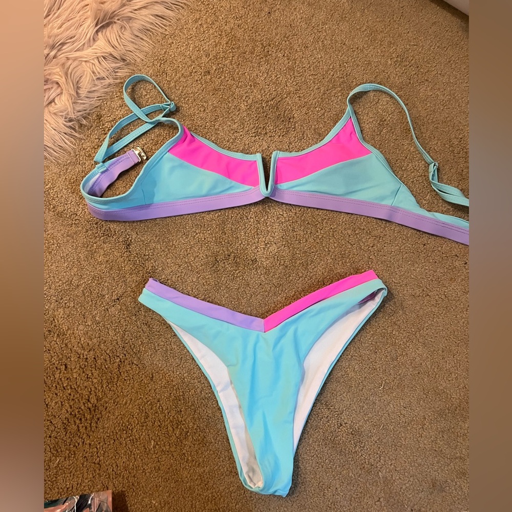 Neon color block swimsuit